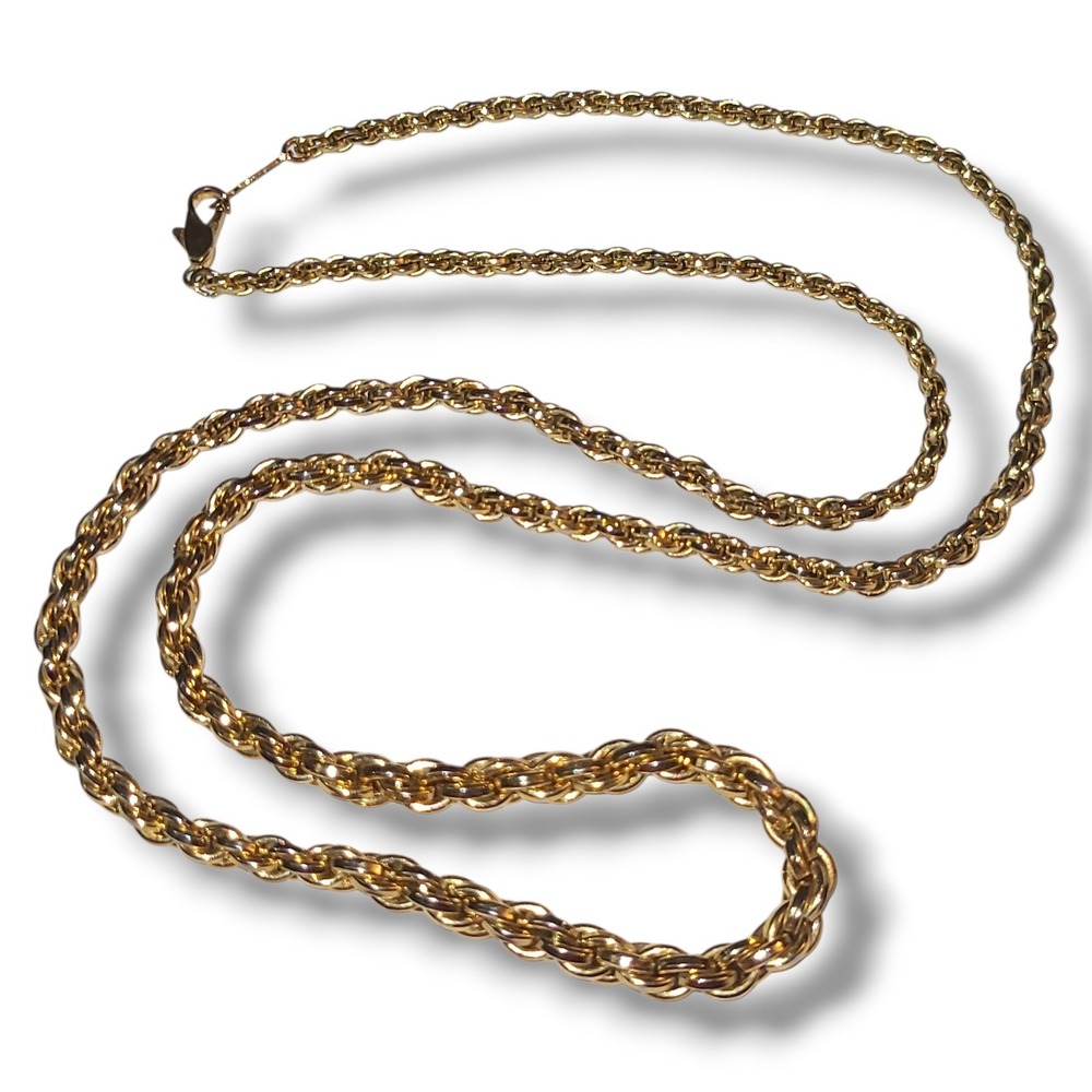 Vintage Gold Tone Graduated Rope Chain Necklace 23" Twisted Link Retro